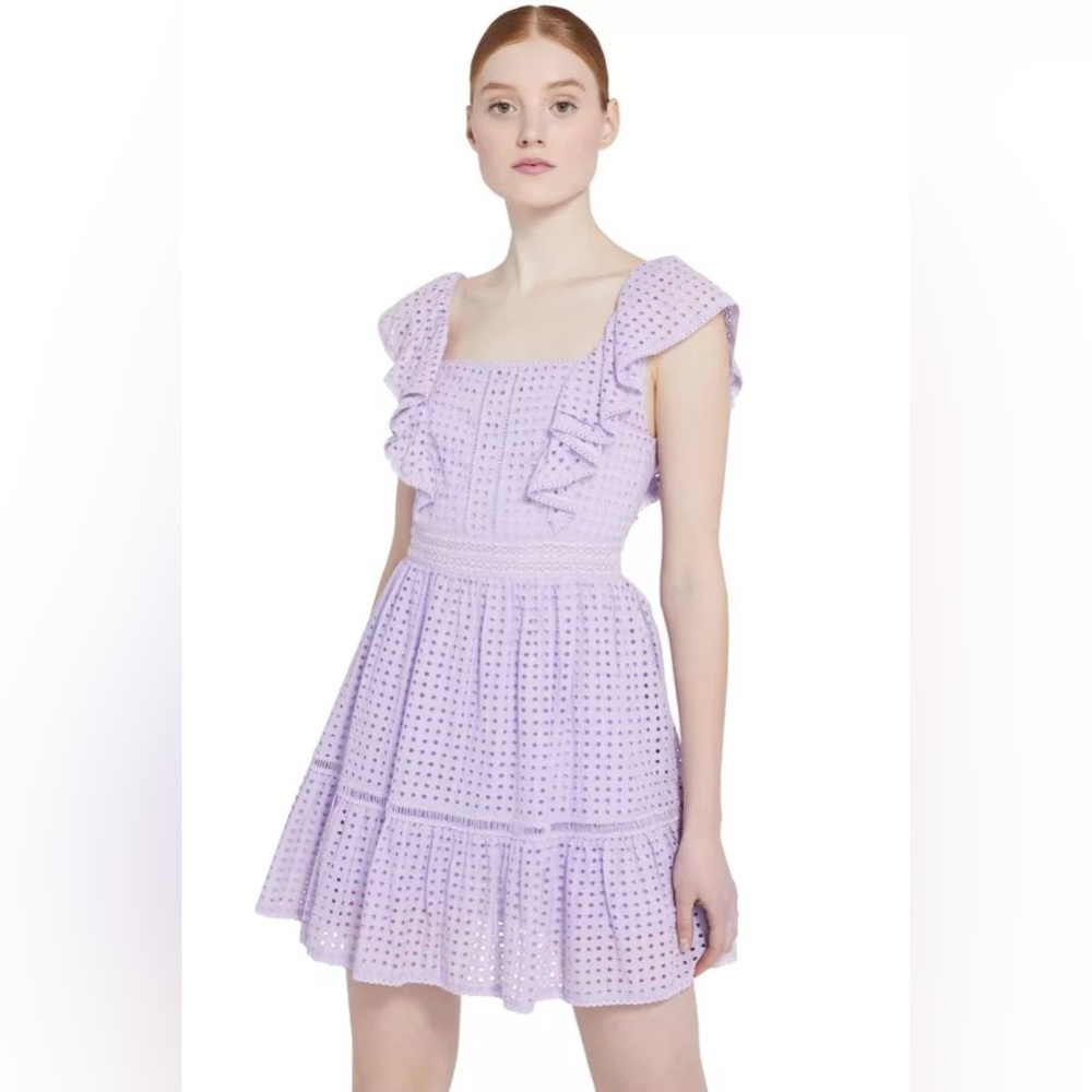 ALICE + OLIVIA Remada Ruffled Broderie Anglaise Cotton Mini Dress Lavender